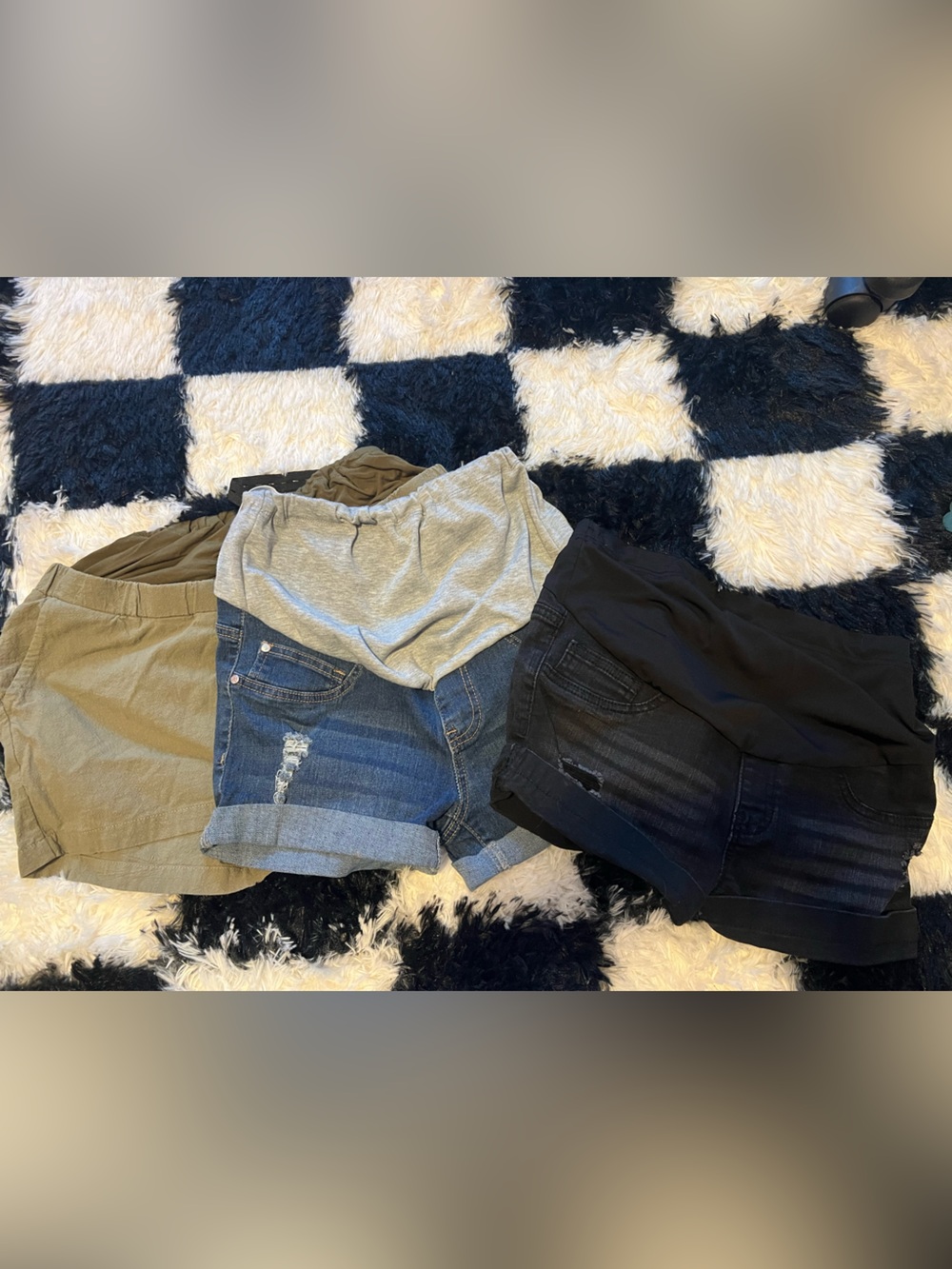 Lot of 3 Casual Maternity Shorts Bundle - Olive, Denim, Black Women's Small